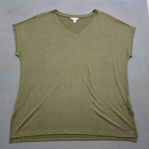 Orvis Women XXL Green Tunic Short Cap Sleeve V Neck Tee Shirt